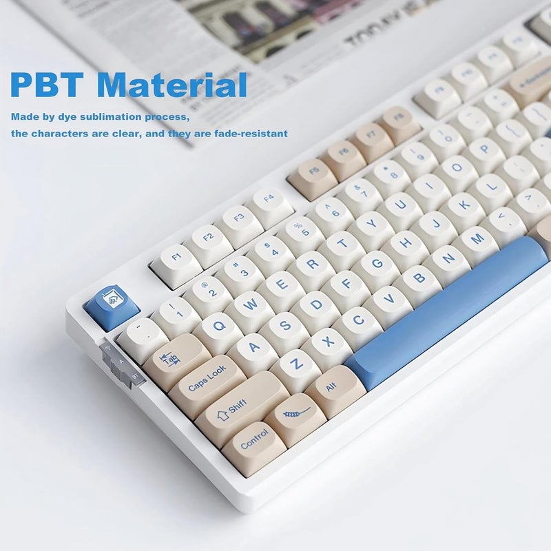 TIMSEKER MA Profile PBT Keycaps, Dye Sublimation Minimalist Retro Design in Beige and Blue Key Caps 130-Key for Mechanical Gaming Keyboards - Image 5